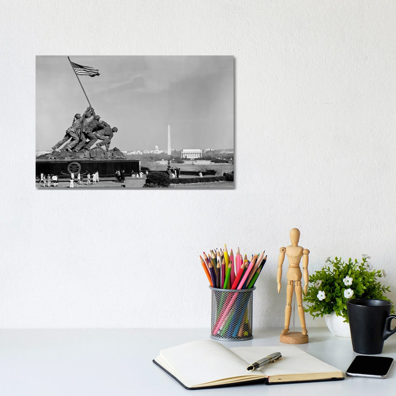 1960s Marine Corps Monument in Arlington with Washington DC Skyline in Background 1 Piece Wrapped Canvas Wall Art