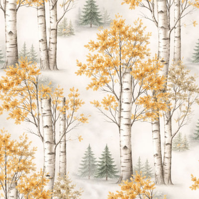 Papier peint auto-adhésif Peel and Stick Autumn Birch Trees Golden Foliage Evergreen Pines 17,7 "x H 118" Papier auto-adhésif amovible pour les chambres de bébé