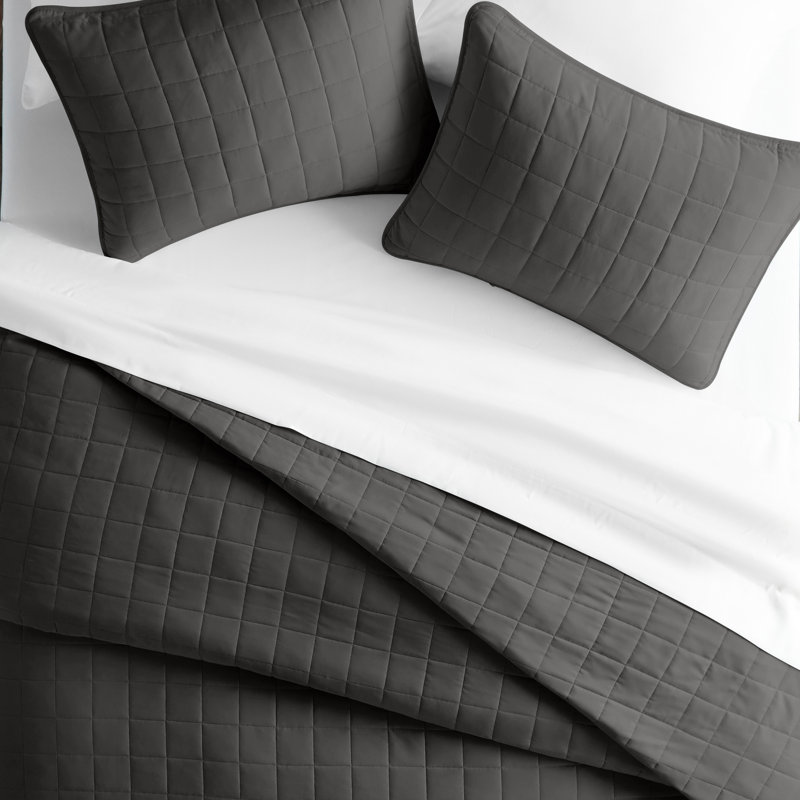 Gray Twin Microfiber Quilted Coverlet Set