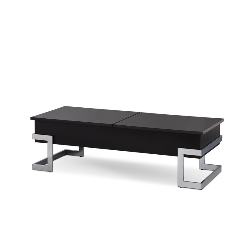 Calmam Black High Gloss & Chrome Finish Coffee Table W/ Lift Top, Black