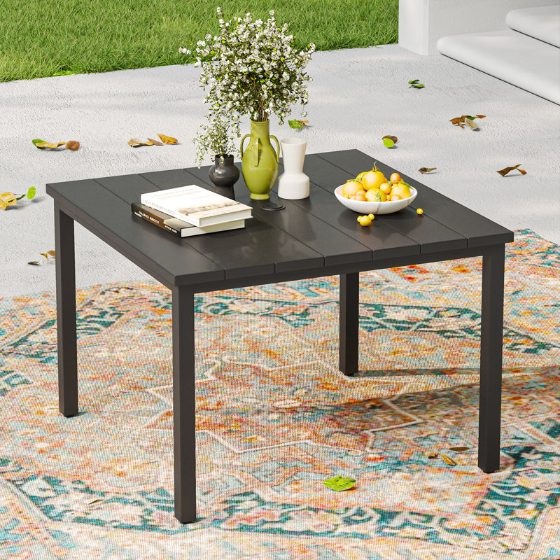 Vallery Square Metal Outdoor Dining Table With Umbrella Hole , 40.2'' in. W 40.2'' in. D, Black