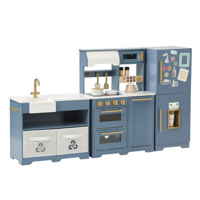 Teamson Kids Little Chef Atlanta Modular Wooden Pretend Play Kitchen +17 Accessories & Interactive Toy Appliances