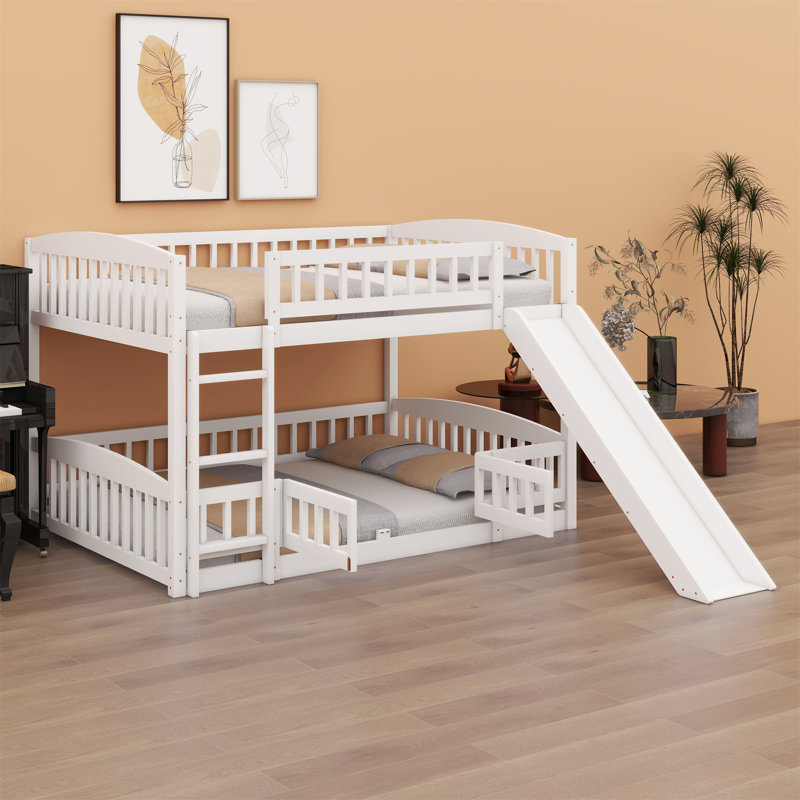 Bunk Bed With Slide,Fence And Ladder, White