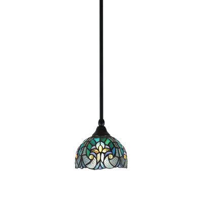 Mini-luminaire suspendu suspendu au fini noir mat avec verre d'art cyprès turquoise de 7 po