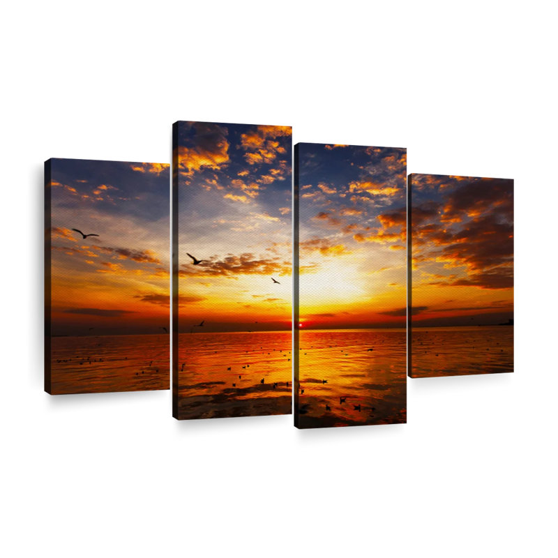 Ciel coucher de soleil 4 pièces, H 22 po x l 36 po x P 1 po