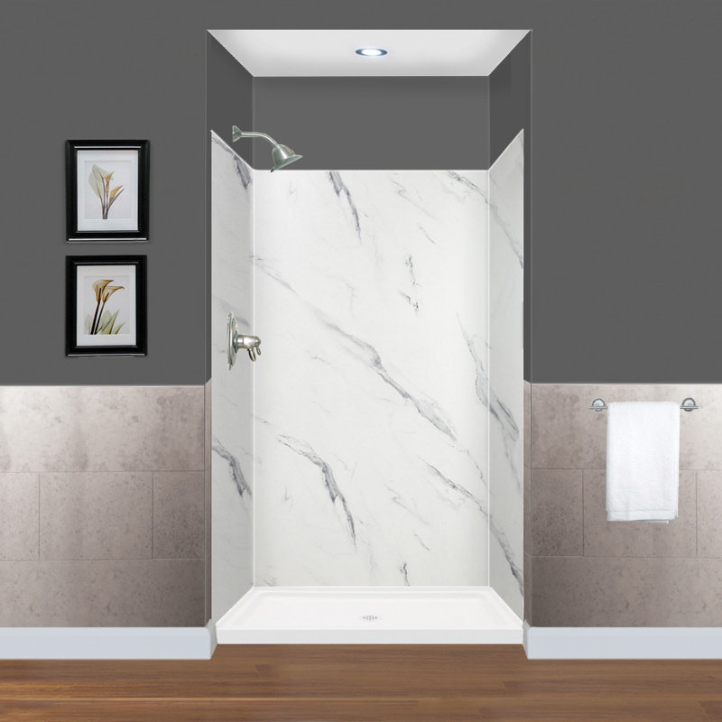 Expressions 48" W x 36" D 3 Panel Shower Wall, Bianca, 72" H x 48" W x 36" D