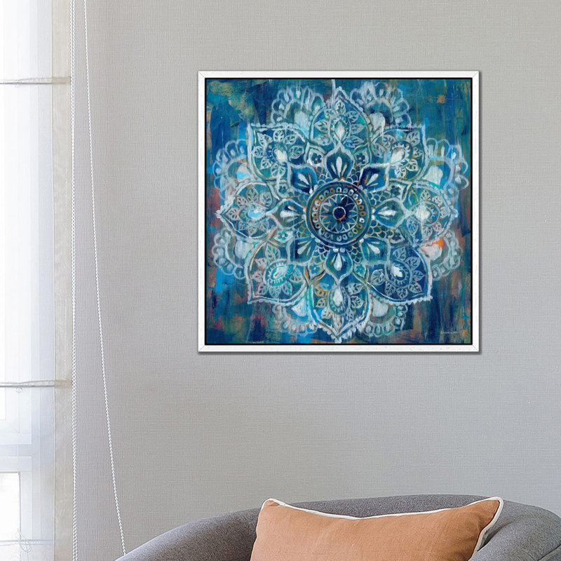 Mandala In Blue II 1 Piece Wall Art on Canvas, 93.98 cm H x 93.98 cm W, White Floater Framed