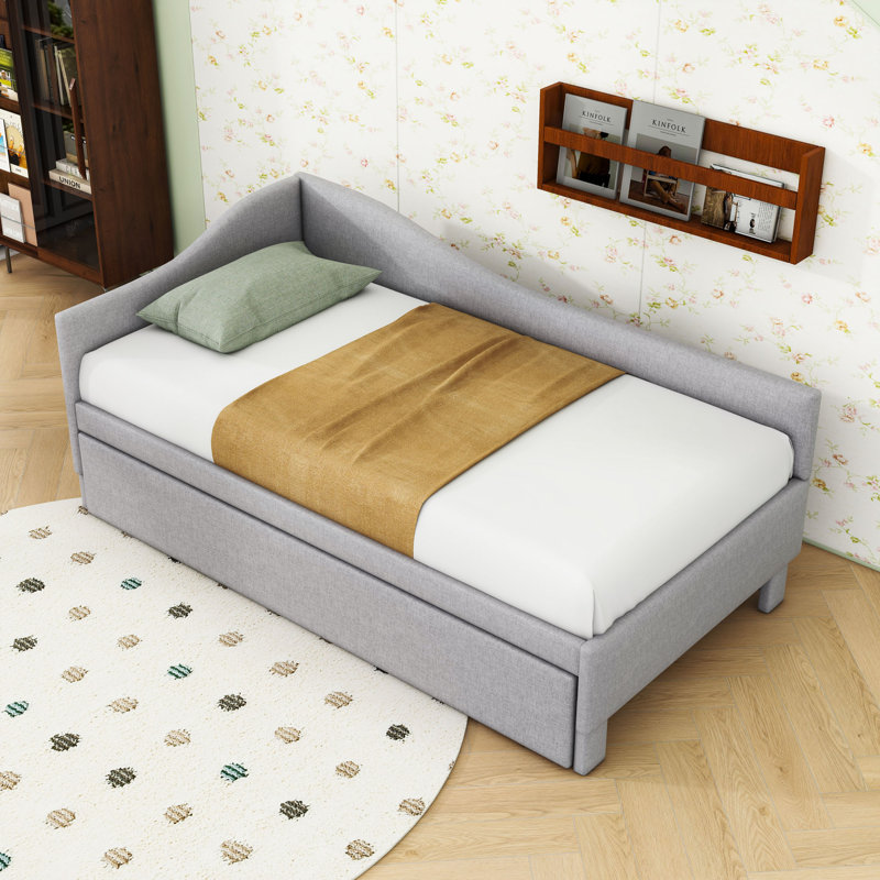 Lit de jour simple rembourré avec couchette, Gris