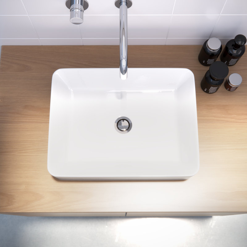 Ceramic Rectangular Vessel Bathroom Sink, White