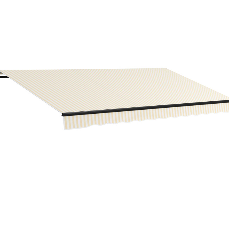 Auvent de patio - manuel, 13 pi x 10 pi, beige et blanc, avec protection de terrasse de 280 g / m², rétractable manuellement