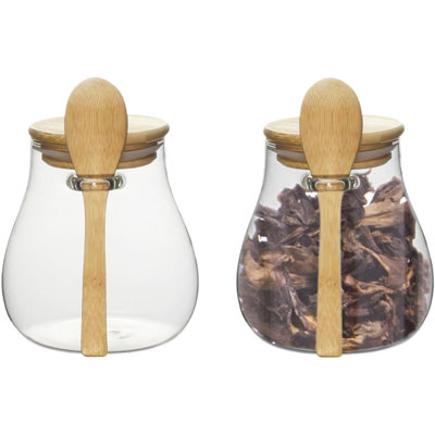 Glass Storage jars with Bamboo Lids and Spoon -16 oz