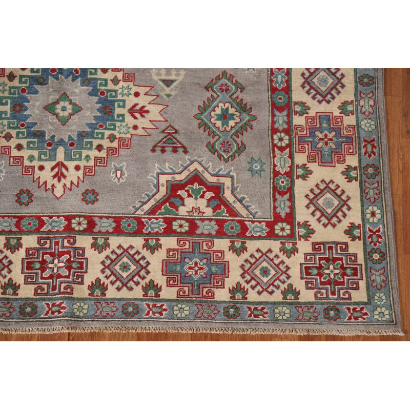 Gray Geometric Kazak Oriental Area Rug 10