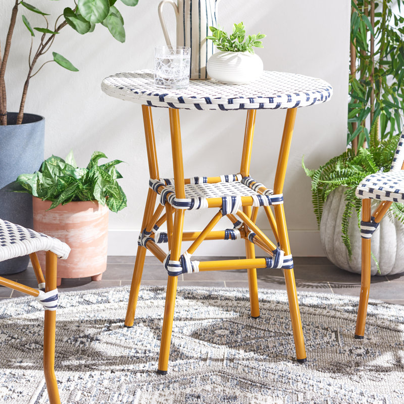 Gordin Round Metal Outdoor Bistro Table , 23.75'' in. W 23.75'' in. D, White Navy/Brown