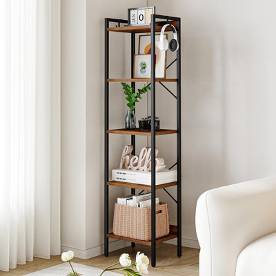 Bibliothèque Everlene, étagère à livres, bibliothèque industrielle avec 2 crochets, étagère de rangement Coner
