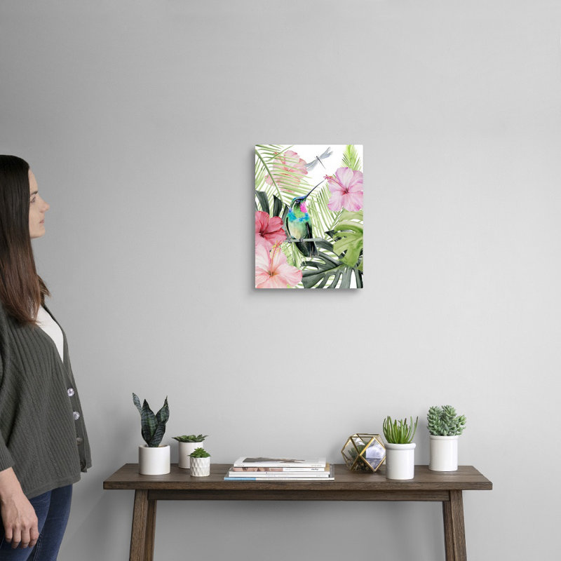 Art mural sur toile Hibiscus & Hummingbird II, H 16 po x l 12 po x P 1,25 po, Toile tendue