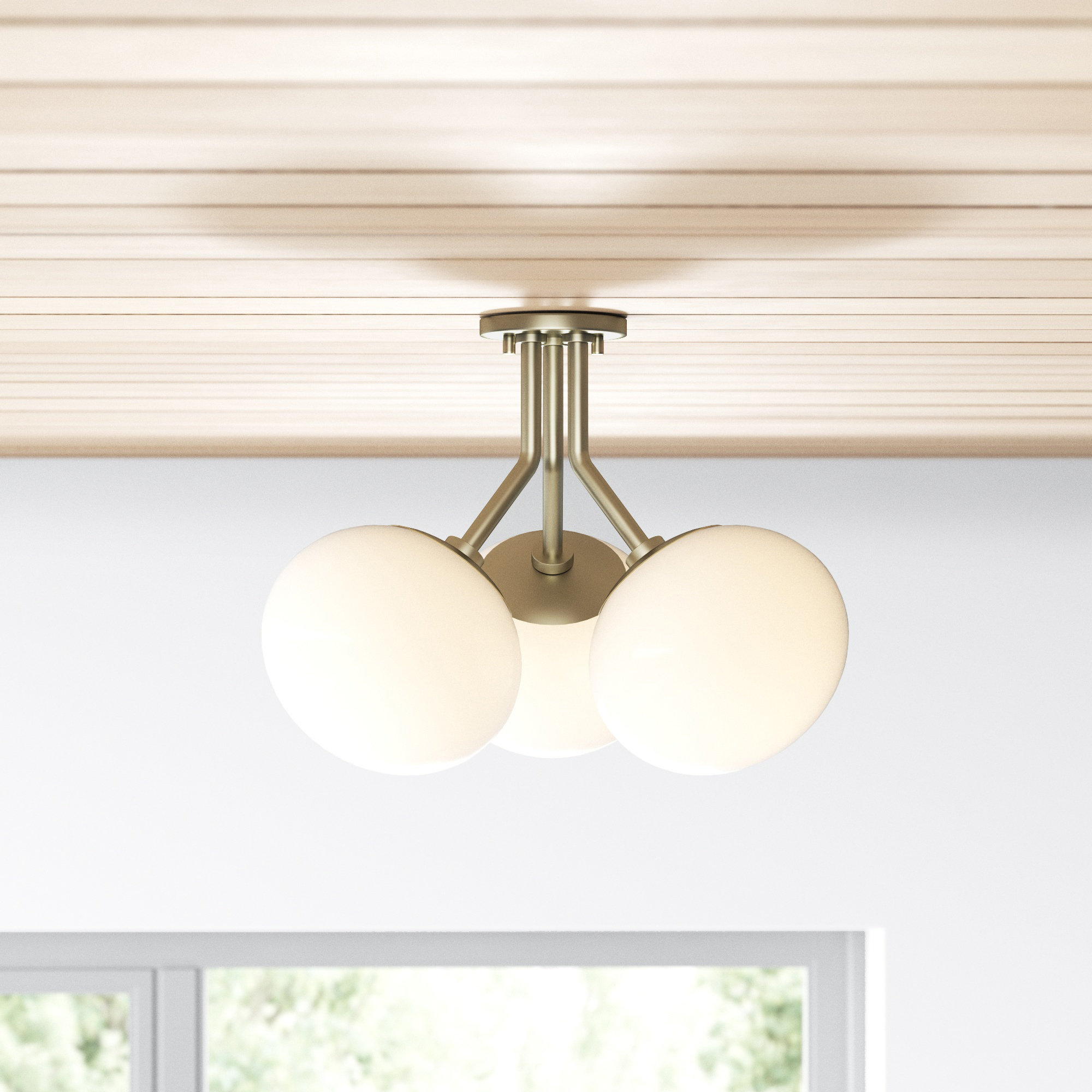 Alex 3 Light Glass Semi Flush Mount, Aged Brass