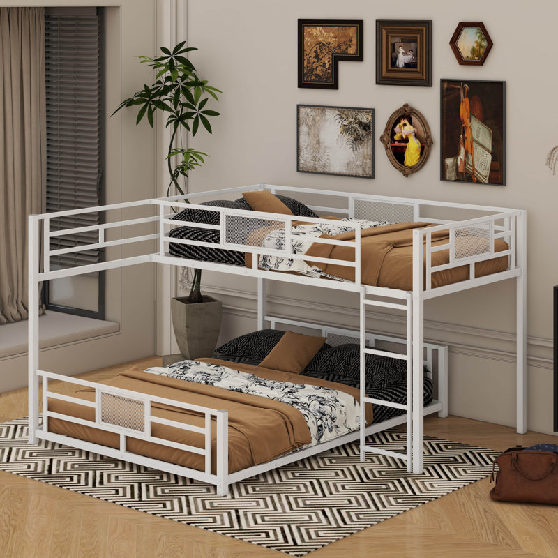 L-Shaped Metal Twin Over Full Size Bunk Bed, White