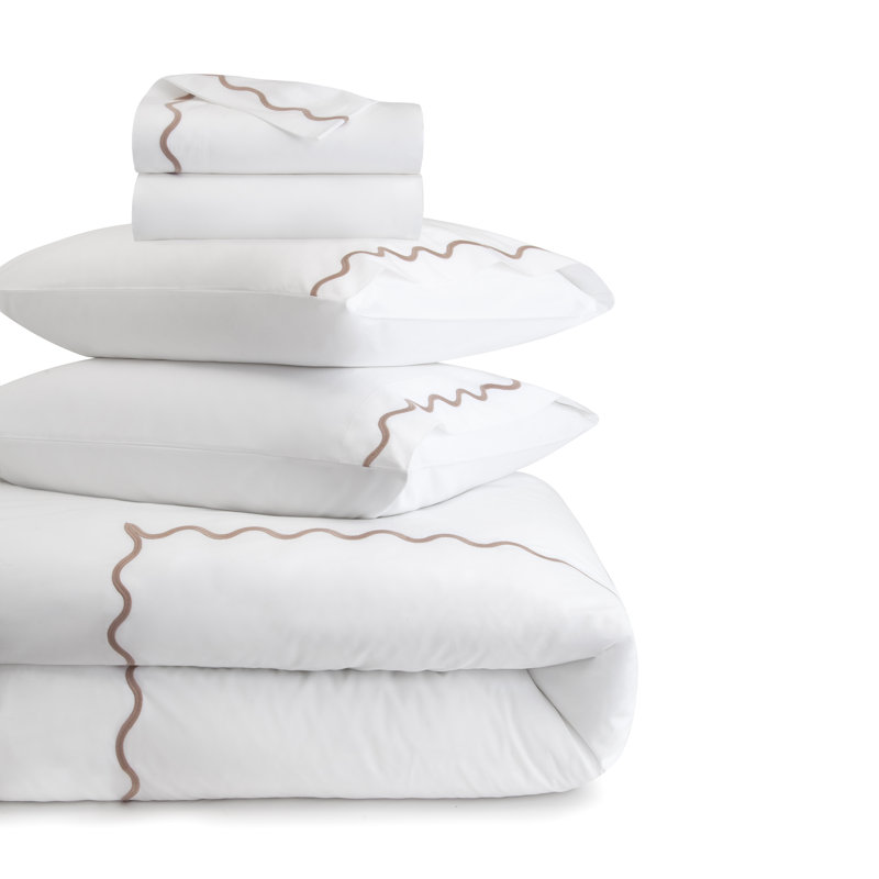 Ripple Bedding Pillowcase, King, White/Taupe
