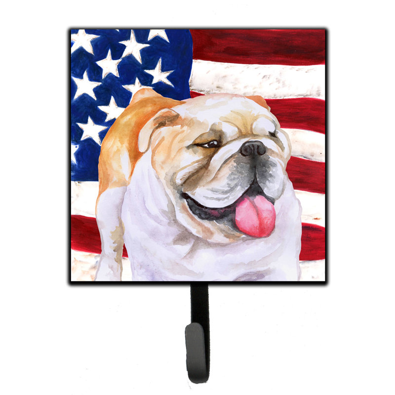Emrah   Metal Wall Organizer with Key Hooks, Brown/Salmon/Blue, English Bulldog