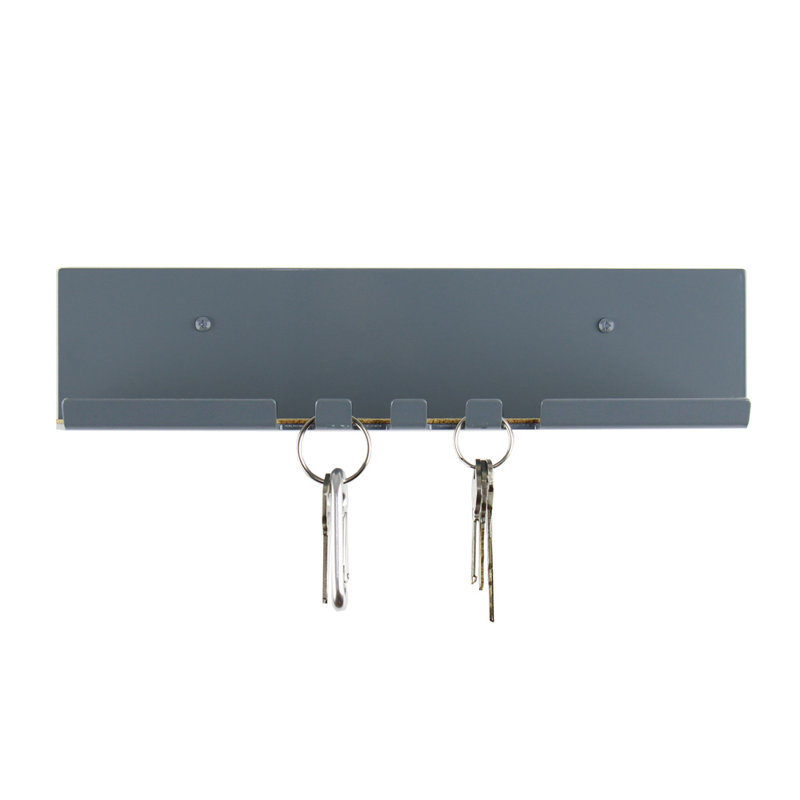 Gray Metal Wall Organizer with Key Hooks