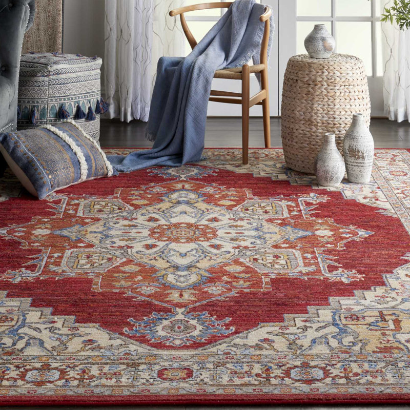 Goncalo Oriental Wool Red/Ivory Area Rug, Rectangle 8'6" x 11'6"