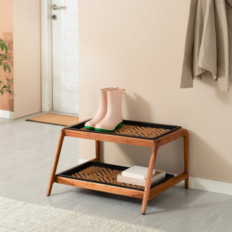 Premium Solid Wood Boot Tray Stand with Natural Coir Mat - Entryway & Mudroom Shoe Organizer, Natural, 22" W x 26.5" L