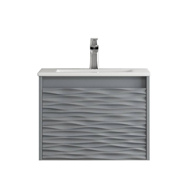 24" Wall Mounted & Floating Single Vanity with Ceramic Sink, Metal Grey