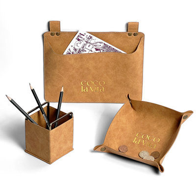 Panier de rangement décoratif en cuir de luxe pour tous les plateaux de bureau. Parfait pour bijoux, clés, montres, portefeuilles, pièces de monnaie, téléphones cellulaires et bureau (ensemble C)