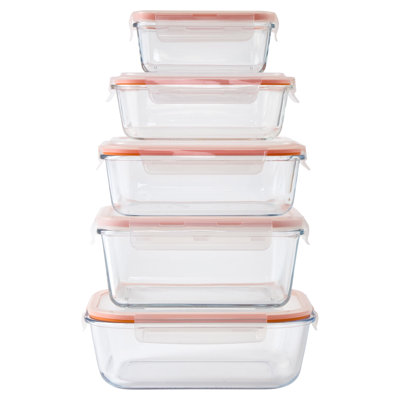 IMUSA 10 Piece Set Glass Rectangular Food Container