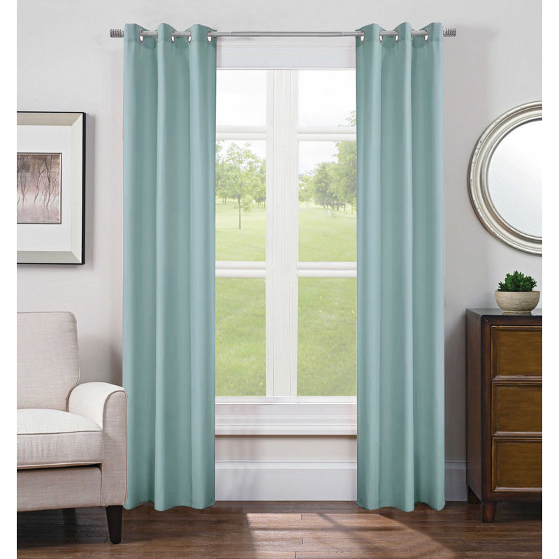 Paire de rideaux unis semi-transparents avec œillets, Bleu ciel