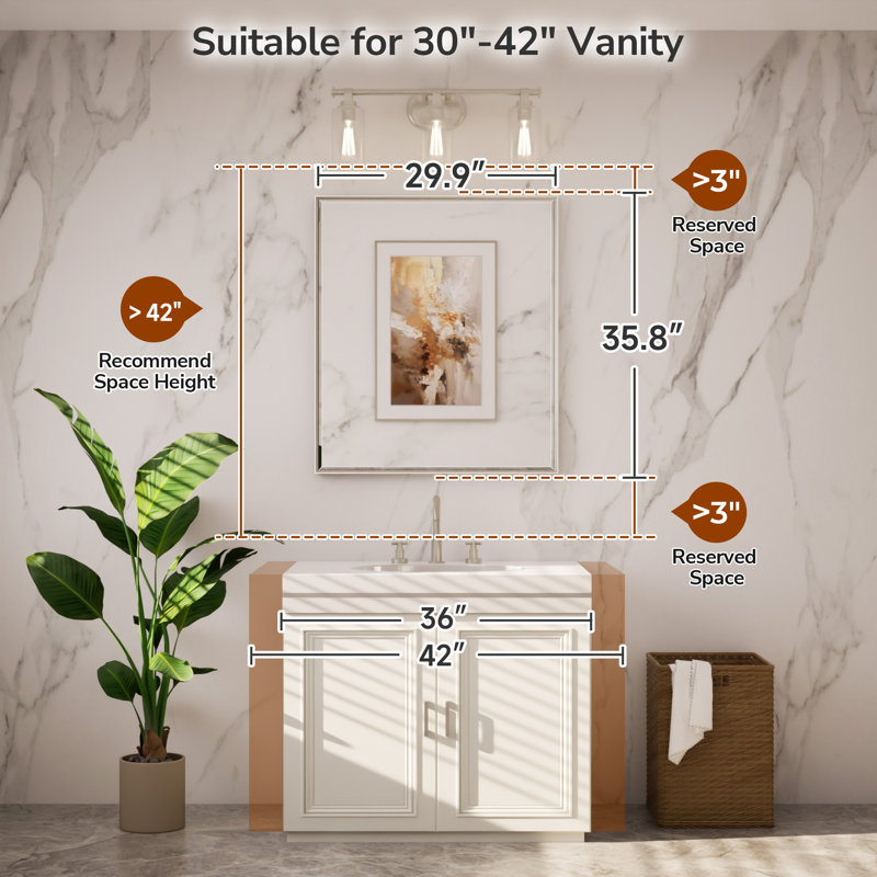 Areiona Beveled Bathroom Accent Vanity Mirror, 30" x 36", Brushed Nickel