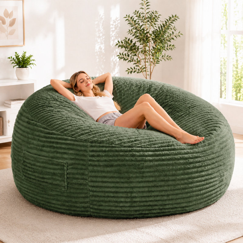 Chaise longue ronde surdimensionnée de 71 po, grand fauteuil à billes avec poche latérale, Cuddle Cave, animaux de compagnie