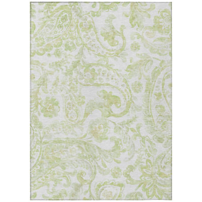 9' X 12' Sage Green And Ivory Paisley Washable Indoor Outdoor Area Rug
