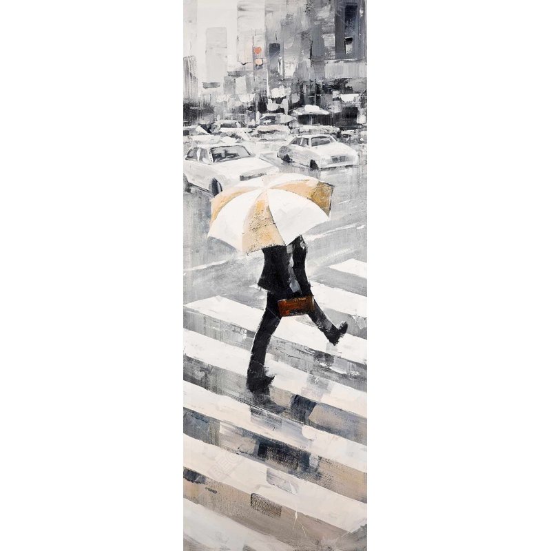 Modern Man Walking with Umbrella Gray Canvas | Home Decor