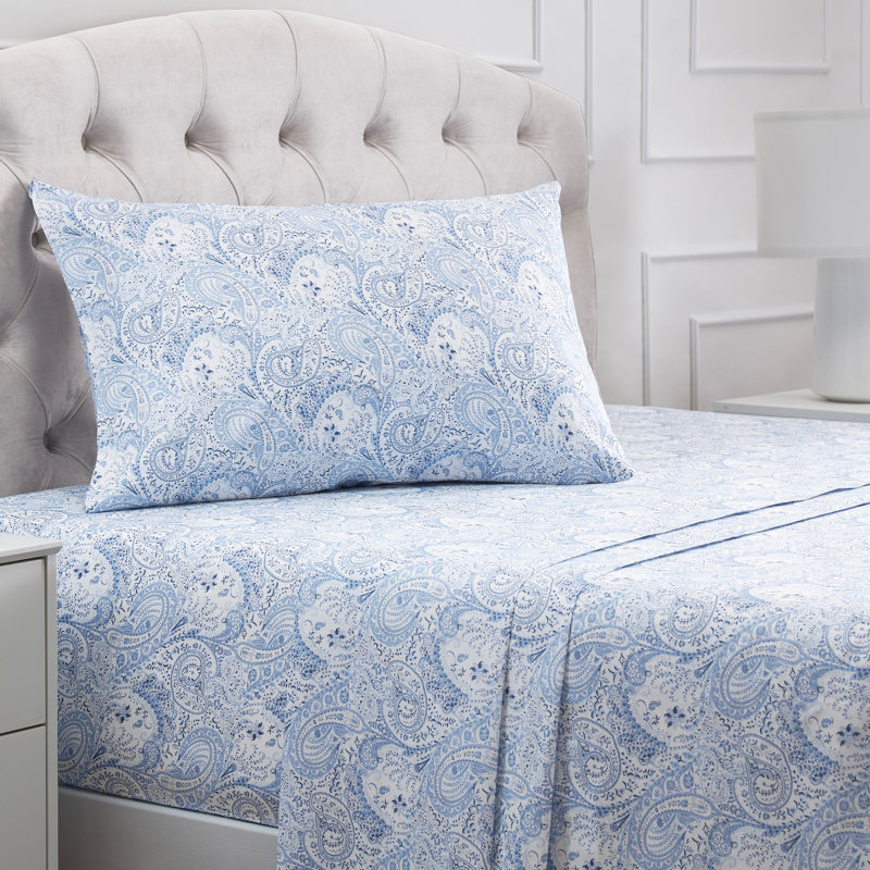 Draps Mellanni 1800, Ensemble de draps pour taille de lit simple TG, Motif cachemire bleu