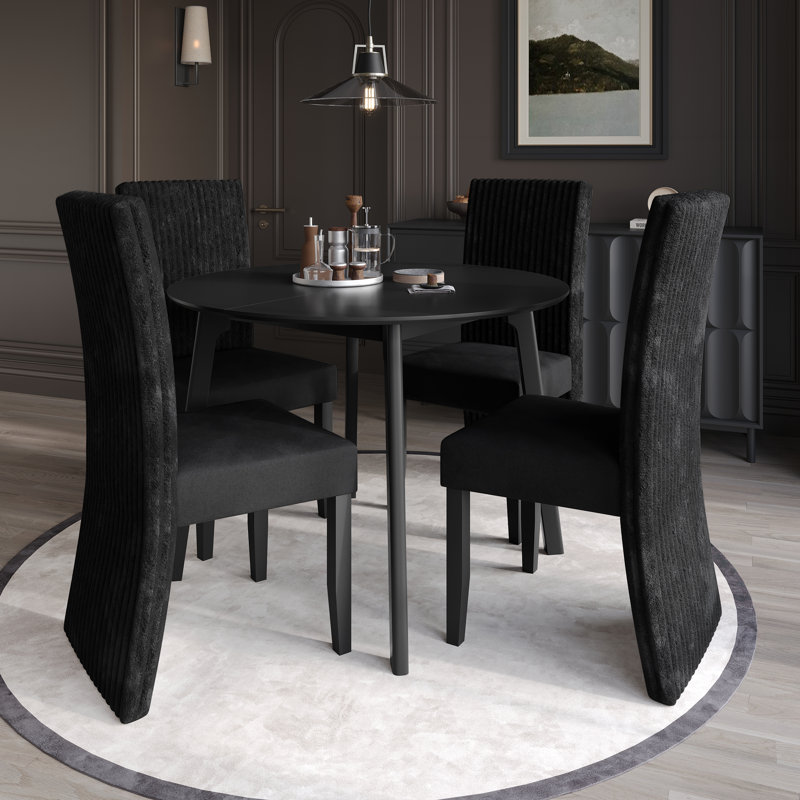 5 Pieces Dining Set With Round Table, Black