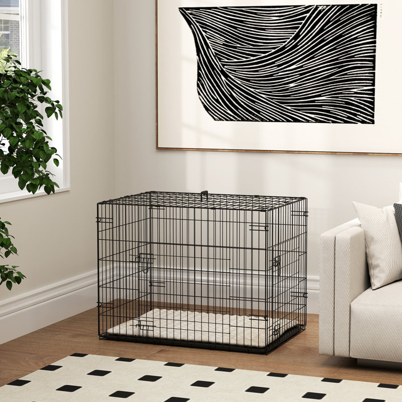 Metal Collapsible Pet Crate with 2 Doors, 60cm H x 76cm W x 53cm D