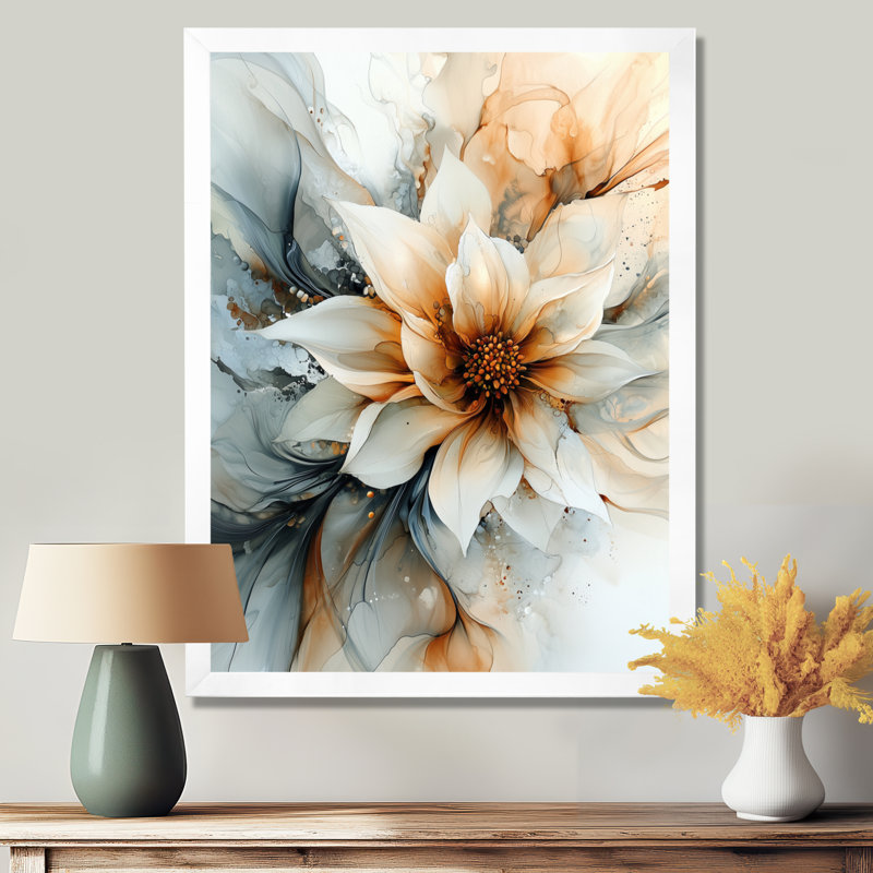 Barryte - Art mural sur toile à motif floral, H 32 po x l 16 po, Reproduction encadrée d'une seule photo, Blanc
