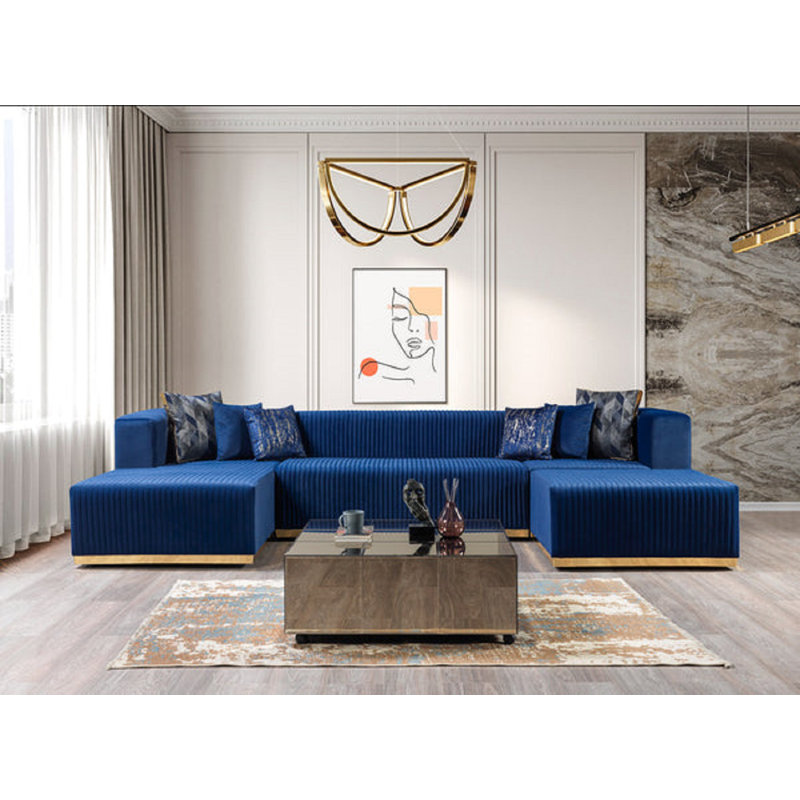 Canapé modulaire en velours 4 pièces Juliana, Velours bleu