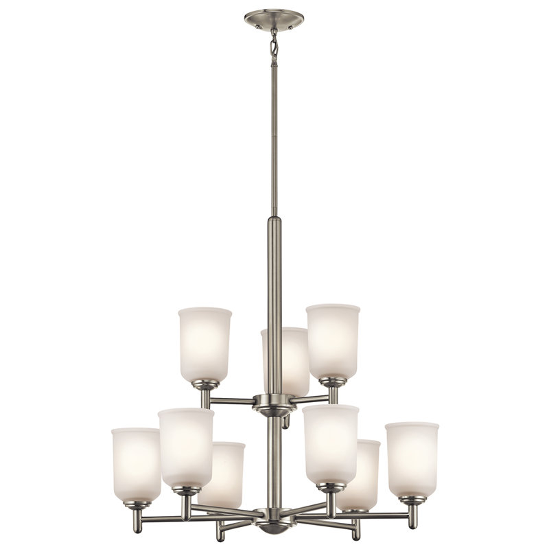 Lustre à niveaux 9 lumières Shailene, Nickel brossé