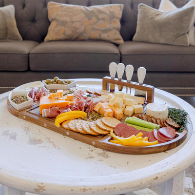 Ensemble de planches de charcuterie magnétiques en bois d'acacia, plateau extensible multi-formes avec couteaux à fromage et plats en céramique