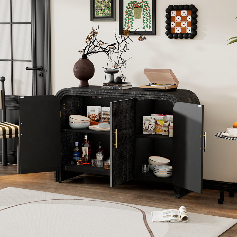 Retro Minimalist Curved Sideboard With Gold Handles And Adjustable Dividers For Living Room Or Dining Room