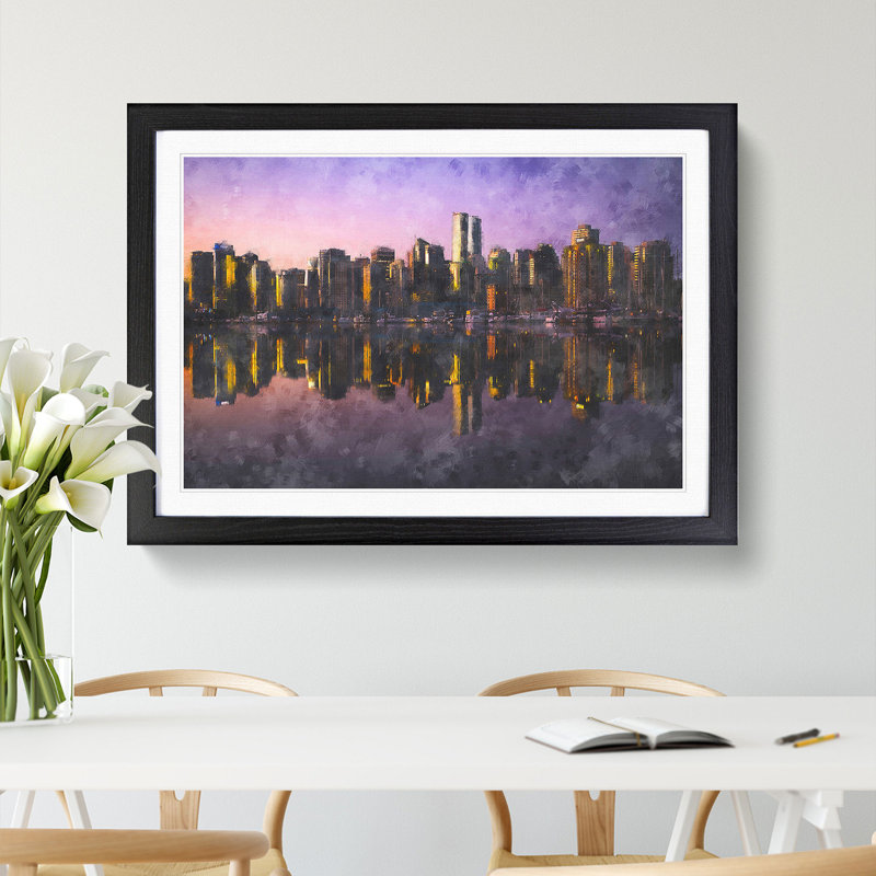 Sketch of the Vancouver Skyline - Picture Frame Painting Print, Black Framed, 33cm H x 45cm W x 2cm D