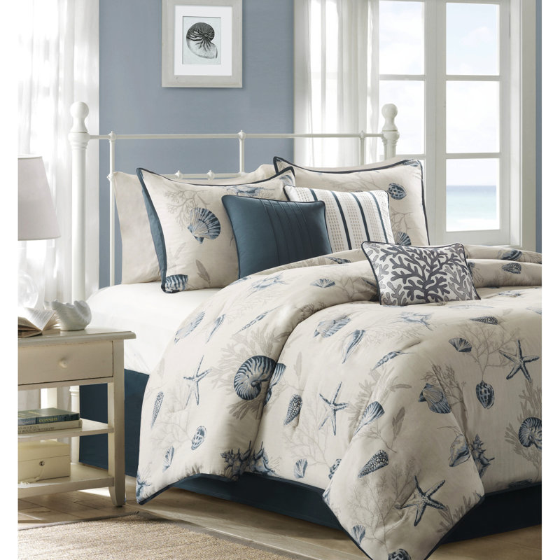 Édredon très grand - 7 pièces 100% coton décoratif orné de coton bleu