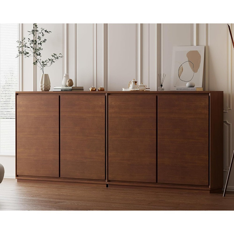 Mid-Century Narrow Walnut Sideboard, 2-Door Credenza