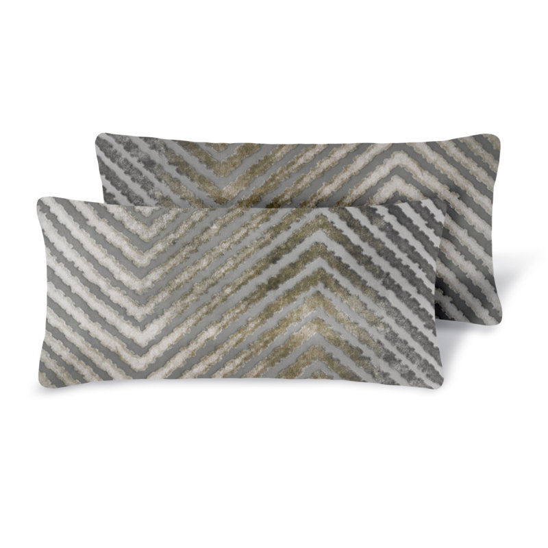 Chevron Rectangular Velvet Pillow Cover & Insert, Nickel