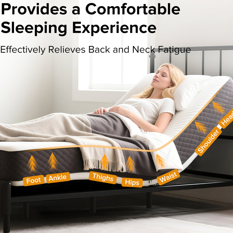 Cadre de lit de massage réglable TG simple avec massage indépendant de la tête et des pieds, sous la nuit, deux ports, pieds et processus d'installation simple, cinq modes électriques, télécommande sans fil, charge de type A à DEL de type C