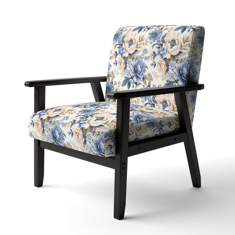 Cobalt Blue Scrollwork Swirls Victorian Pattern II - Upholstered Floral Accent Chair