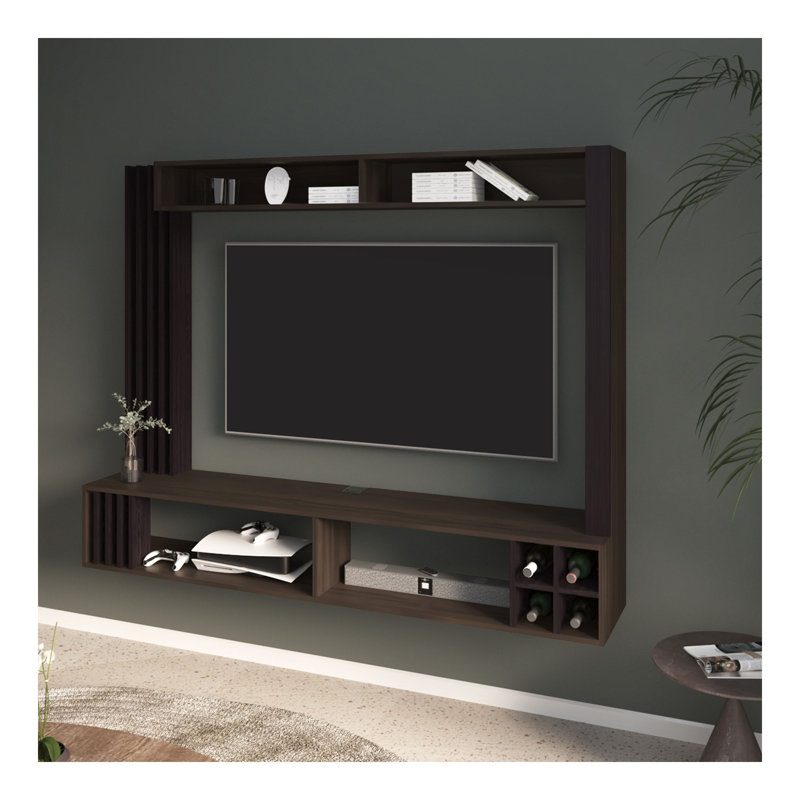 Meuble audio-vidéo Bremmen avec tablettes ouvertes, panneau de télévision et compartiment de rangement pour le salon ou la chambre à coucher