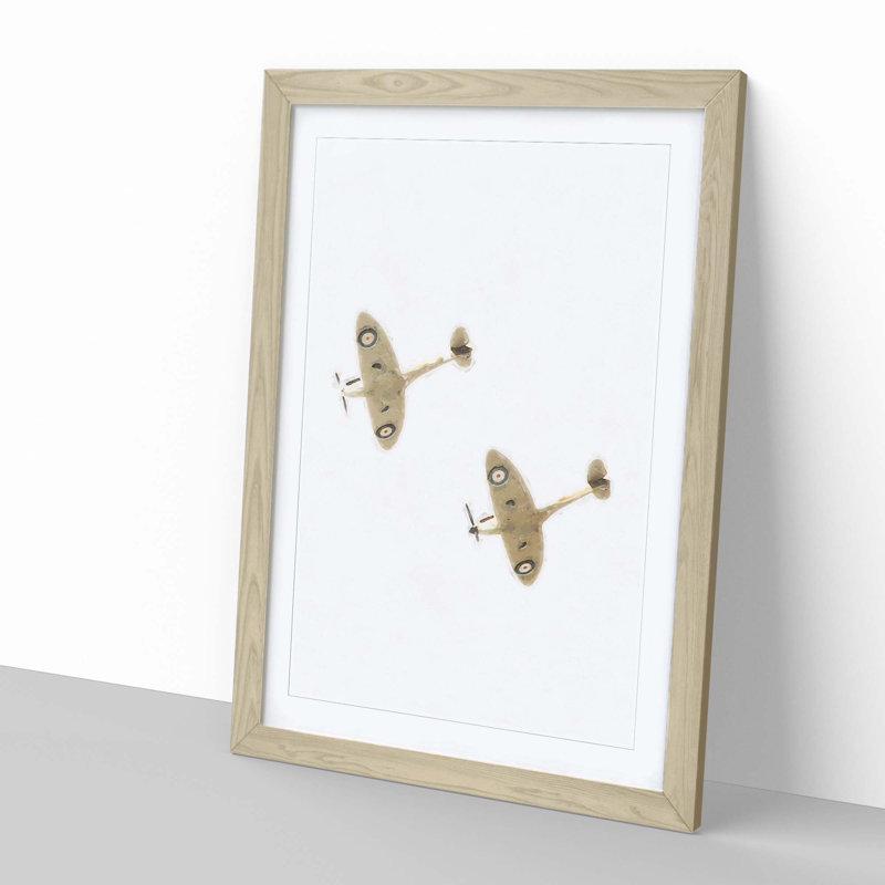 RAF Spitfire Planes - Framed Print, 76cm H x 50cm W x 2cm D, Oak